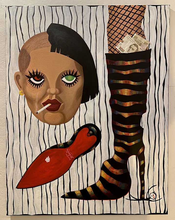 Image of Okay… but she wears Louboutins! by Nagda, size: 70x90, made of Acrylic on canvas , Painting medium, from Paris, priced at €1170